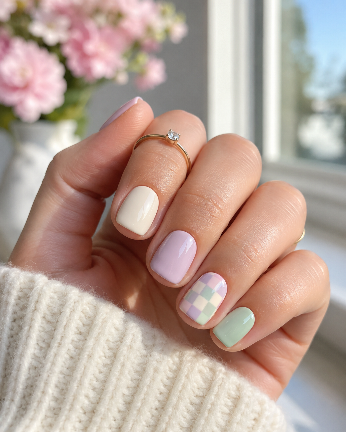 Soft Checkerboard Pastell Nails